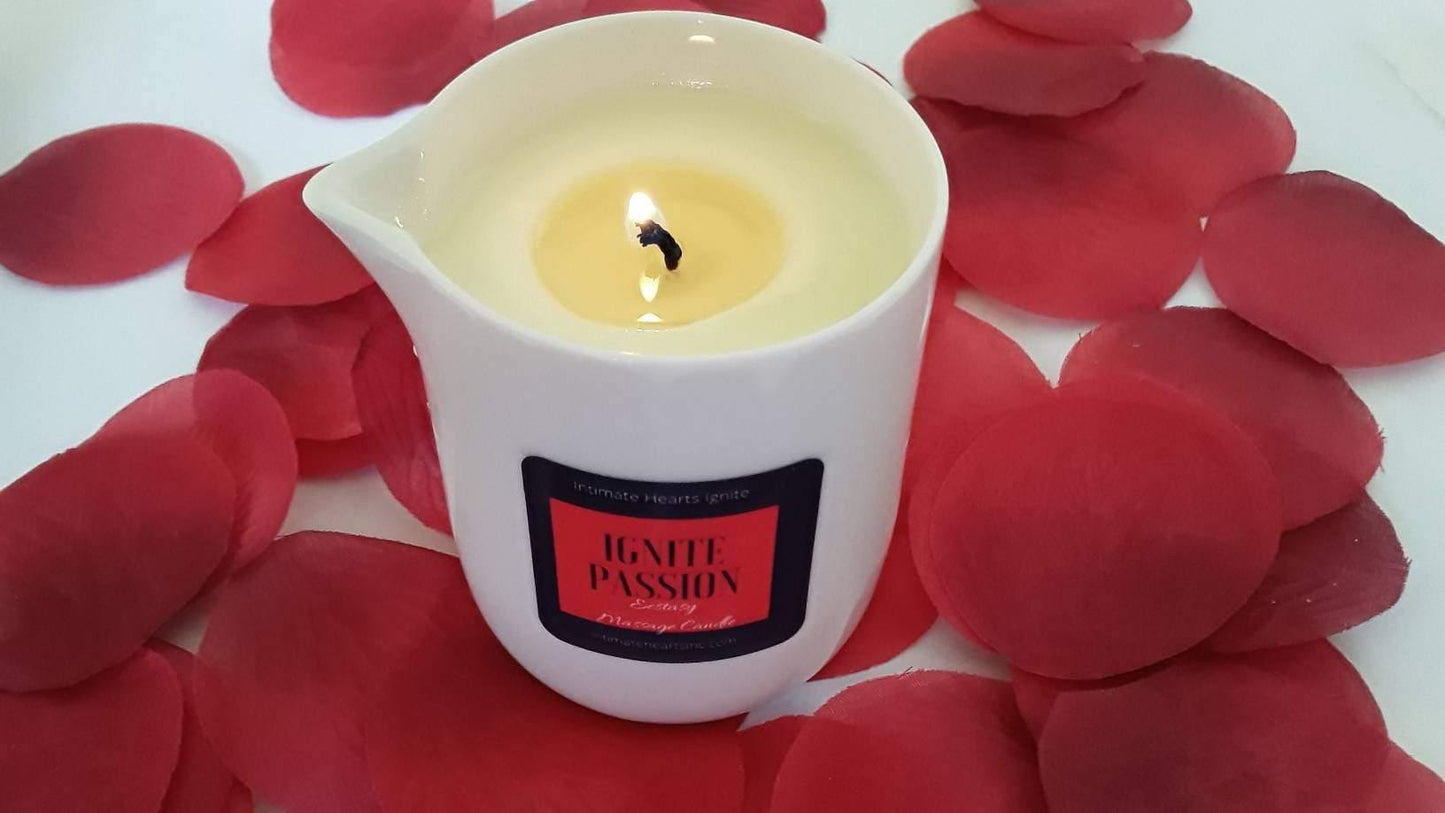 Massage candle Ignite Passion, sensual massage body oil, butter, lotion, Aromatherapy essential oils 7 OZ - Intimate Hearts Ignite Passion