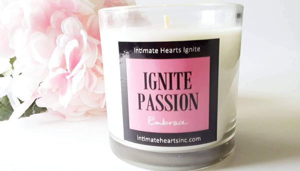 Embrace, sensual aphrodisiac scented, 10 OZ natural soy, handcrafted luxury soy candle - Intimate Hearts Ignite Passion